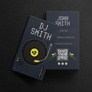 Cartão De Visita DJ Cantor Moderno Código QR Música Deejay Vinil