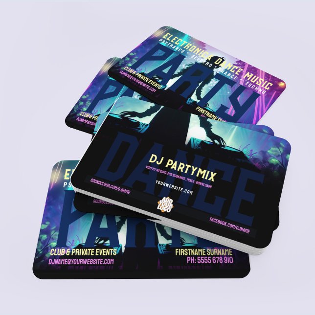 Cartão De Visita DJ Dance Party Forest Rave Twin Decks (Business cards for DJ - electronic music, dance party, rave, doof with space for logo)