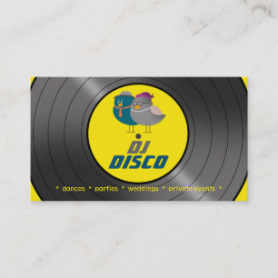 Cartão De Visita DJ Música Disco Vinil Retro Casal de Pássaros Chic