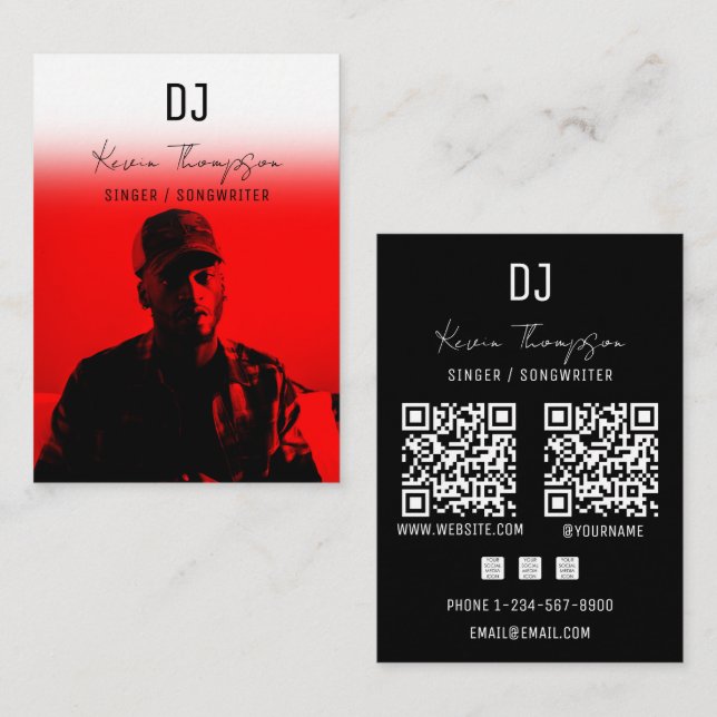Cartão De Visita DJ Singer Songwriter Music 2 QR Code Professional  (Frente/Verso)