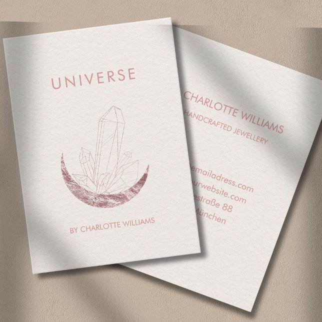 Cartão de visita do aquecedor de energia da Lua Cr (Moon Crystal Energy Healer Business Card - Beige - Old-Rose-Gold-Rose.)