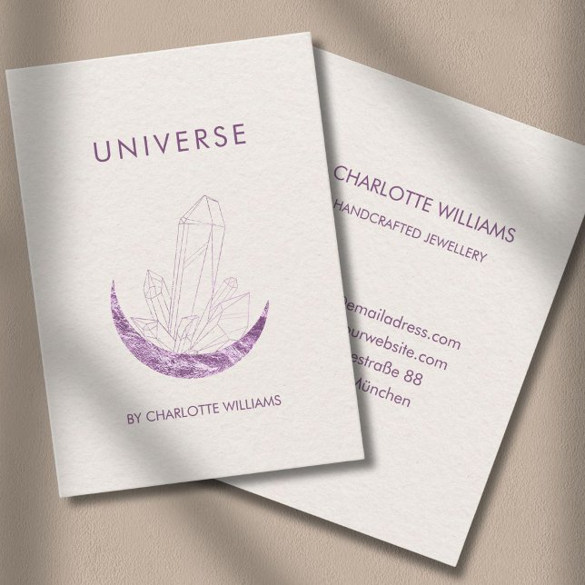 Cartão de visita do aquecedor de energia da Lua Cr (Moon Crystal Energy Healer Business Card - Beige-Violet)
