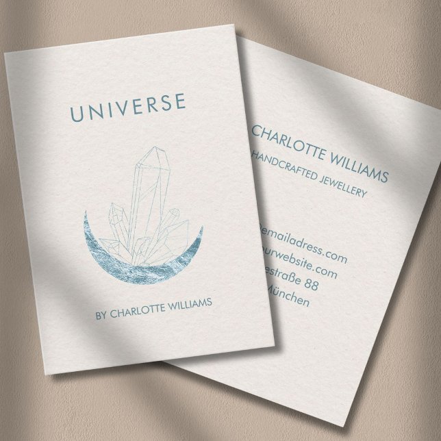 Cartão de visita do aquecedor de energia da Lua Cr (Moon Crystal Energy Healer Business Card - Beige -Soft-Blue.)