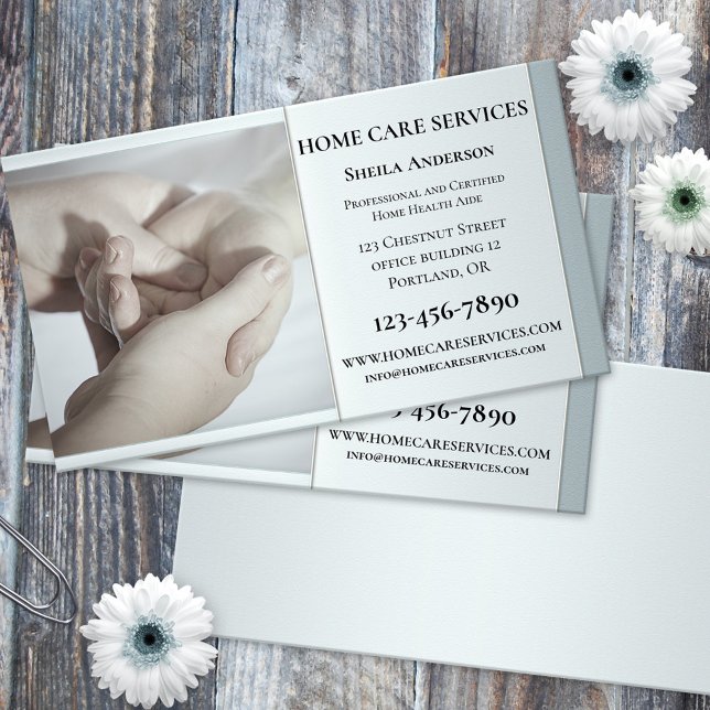 Cartão de visita do Assistente de Integridade da C (An elegant business card featuring a silver grey design with an image of healing hands - care giver)