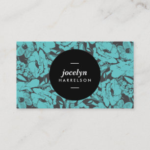 Cartão de visita do Círculo Negro de Flores Teais 