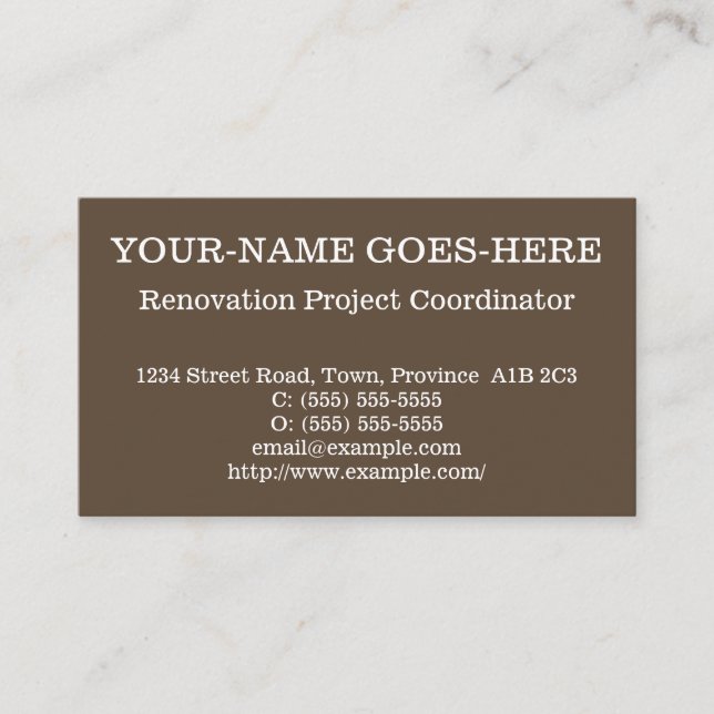 Cartão de visita do Coordenador de Projeto de Reno (Frente)