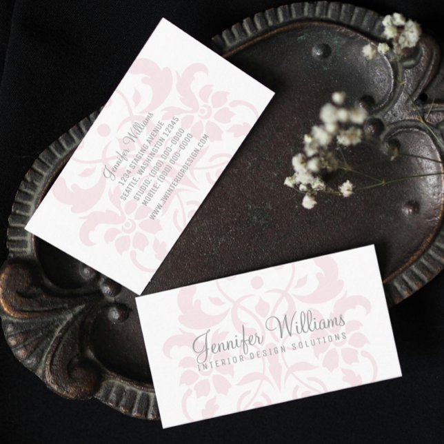 Cartão de visita do Damasco Sutil Rosa-Cor-de-Rosa (Blush Pink Subtle Damask Business Cards)