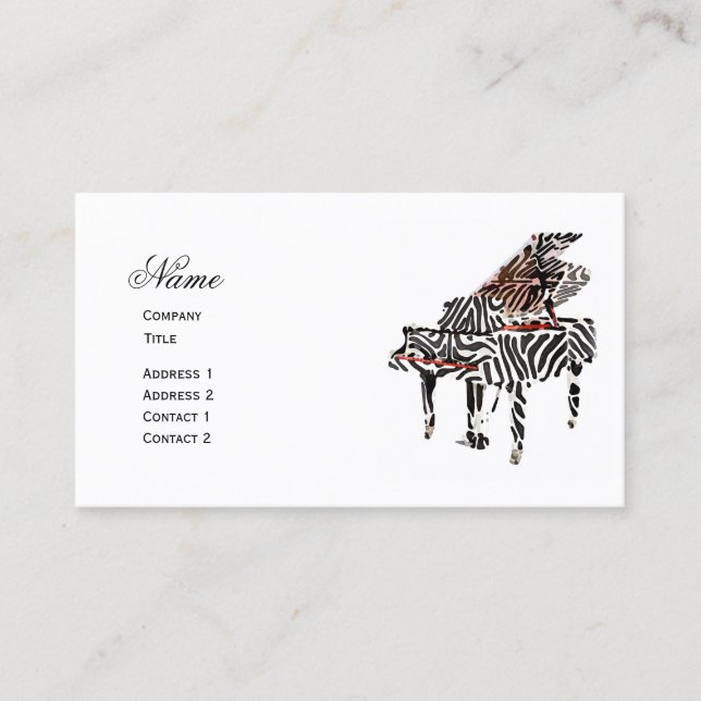 Cartão de visita do ~ do piano de cauda da zebra (Frente)