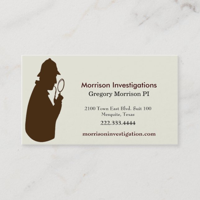 Cartão de visita do investigador privado de Brown (Frente)