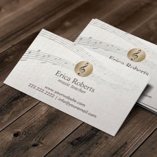 Cartão De Visita Do logotipo Dourado do Clef do professor de músic