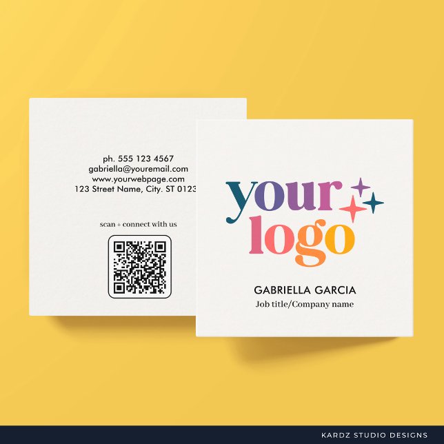 Cartão de visita do logotipo quadrado do código QR (Card shown in 2.5 x 2.5 inches with SQUARE corners. Choose style before checkout.)