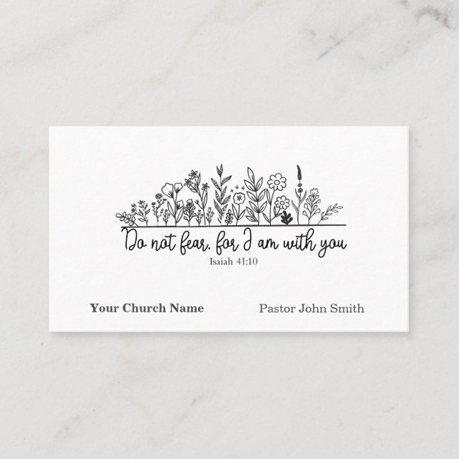 Cartão De Visita Do Not Fear Bible Verse Floral Doodle Church (Frente)