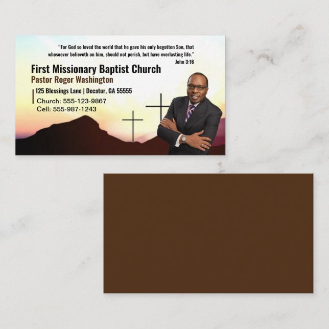 Cartão de visita do Pastor Deacon Photo Church (Frente/Verso)