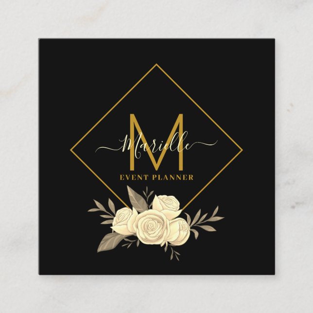 Cartão de visita do Planejador de Eventos Preto Do (Frente)