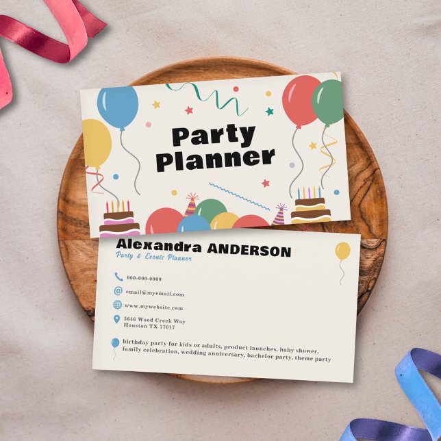 Cartão de visita do Planejador de Partido (Party Planner Business Card)