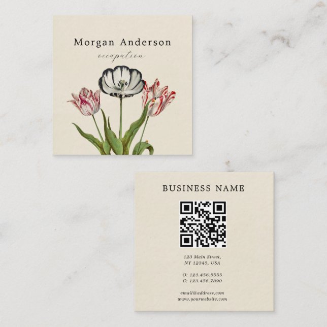 Cartão de visita do Quadrado de Flor de Código QR (Frente/Verso)