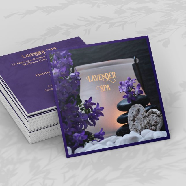 Cartão de visita do Quadrado Spa lavanda (Criador carregado)