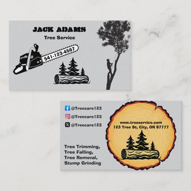 Cartão de Visita do Serviço de Árvores Lumberjack (Frente/Verso)