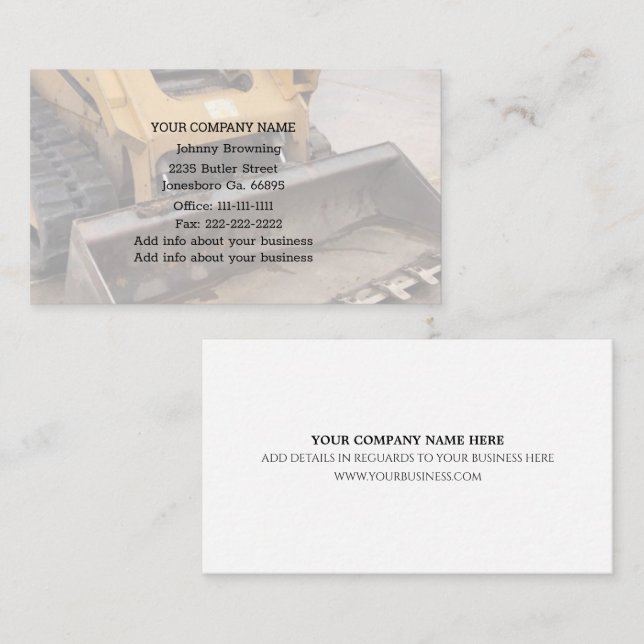 Cartão de visita do Serviço de Escavação (Frente/Verso)