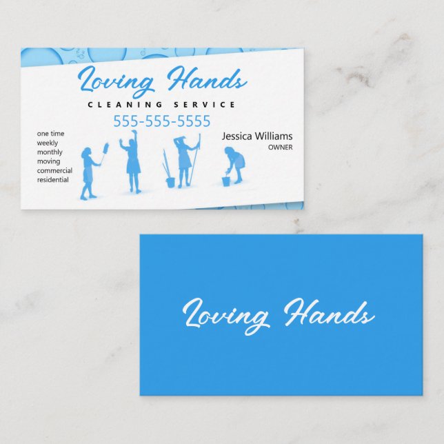 Cartão de visita do Serviço de Limpeza Azul Claro (Frente/Verso)