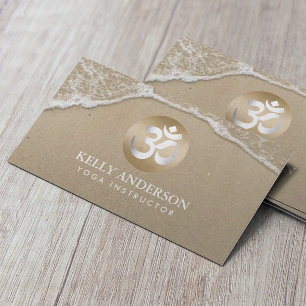 Cartão De Visita Do símbolo Dourado do OM da ioga areia elegante &