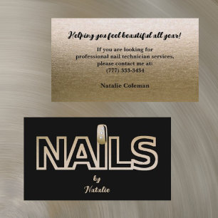 Cartão de visita do Técnico Nail Negro Dourado com