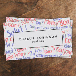 Cartão de visita do tutor francês azul e vermelho