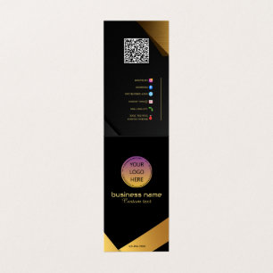 Cartão de visita dobrado com logotipo, slogan e QR
