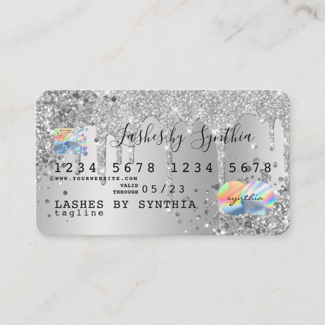 Cartão De Visita Dobras de brilho prateado Nome do holograma do car (Frente)