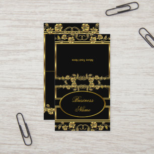 Cartão De Visita Dobre Sobre Floral Preto Dourado sobre Dourado Ele