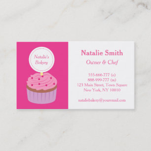 Cartão De Visita Doce Cupcake Cobertura Rosa, Chef de Padaria