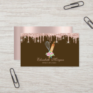 Cartão De Visita Doce Cupcake Rosa Dourado Pingos Padaria Marrom