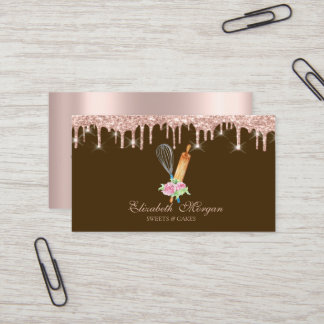 Cartão De Visita Doce Cupcake Rosa Dourado Pingos Padaria Marrom