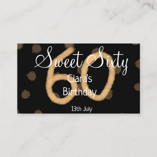 Cartão De Visita Doce Sessenta adiciona nome data aniversário polka (Frente)
