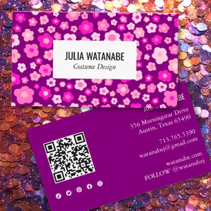 Cartão De Visita Doces Daisies Floral QR Code Social Media Chic