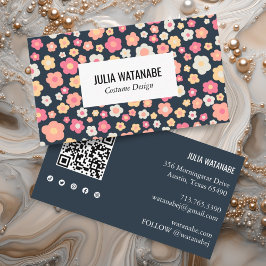 Cartão De Visita Doces Daisies Floral QR Code Social Media Chic