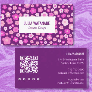 Cartão De Visita Doces Daisies Floral QR Code Social Media Chic
