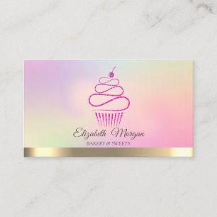Cartão De Visita Doces Elegantes Cupcakes Profissionais com Brilho