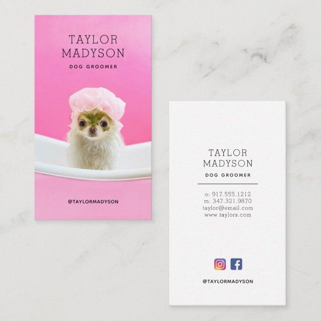 Cartão De Visita Dog Groomer Pampered Puppy Business Card (Frente/Verso)