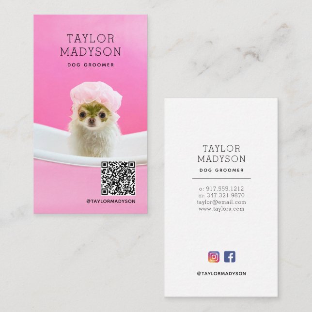 Cartão De Visita Dog Groomer Pampered Puppy QR Code Business Card (Frente/Verso)