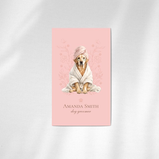 Cartão De Visita Dog Groomer Spa Cute Paw Labrador Business Card (Front)