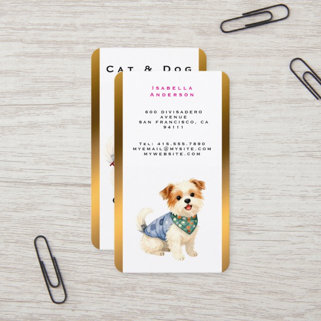 Cartão De Visita Dog Grooming Personalized Gold Elegant Collection (Frente/Verso In Situ)