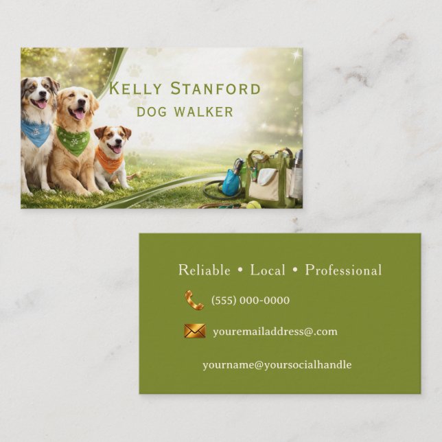 Cartão De Visita Dog Walker  Business Card (Frente/Verso)