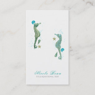 Cartão De Visita Dois Cavalos-Marinhos Aquarela Praia Elegante Chic