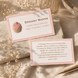 Cartão De Visita Dona de Padaria de Cupcake Rosa Estética
