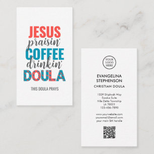 Cartão De Visita DOULA Cristã que Bebe Café e Louva a Jesus