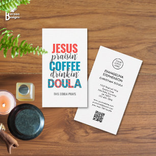 Cartão De Visita DOULA Cristã que Bebe Café e Louva a Jesus