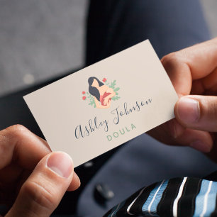 Cartão De Visita Doula Midwest Birthing Coach Elegant Leafy Plant