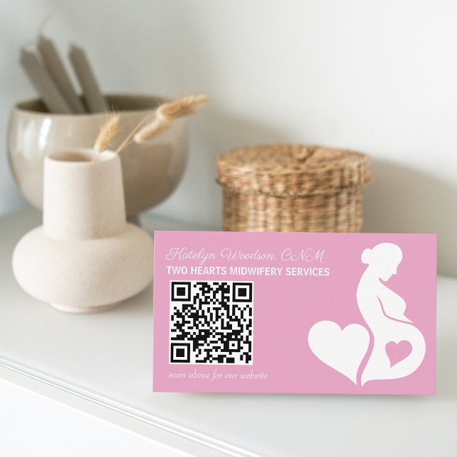 Cartão De Visita Doula Pink Pregnancy Silhout Código QR (Criador carregado)