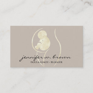 Cartão De Visita Doula Treinador de Nascimento Bebê Dourado Grávida